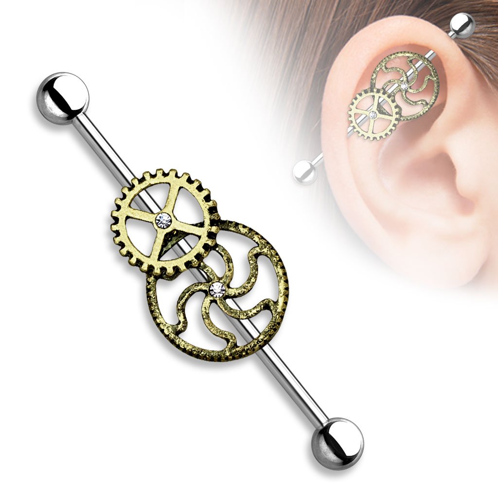 Burnish Gold Steampunk Centered 316l Surgical Steel Industrial Barbells